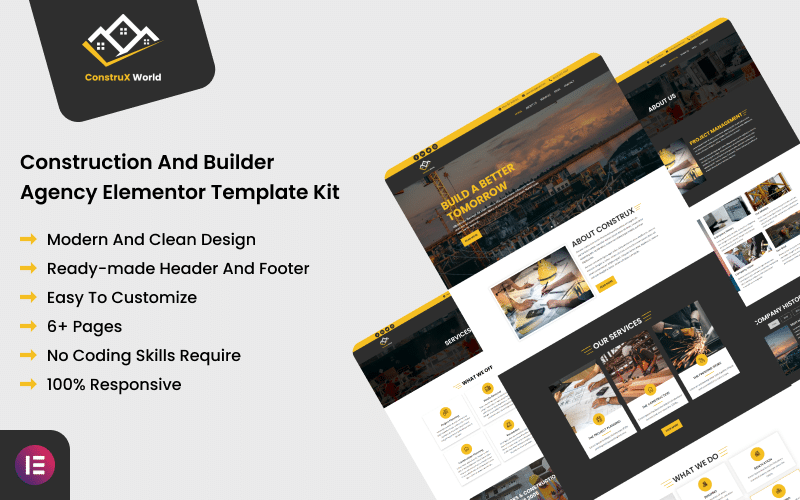 ConstruX World – Construction and Builder Agency Elementor Template Kit