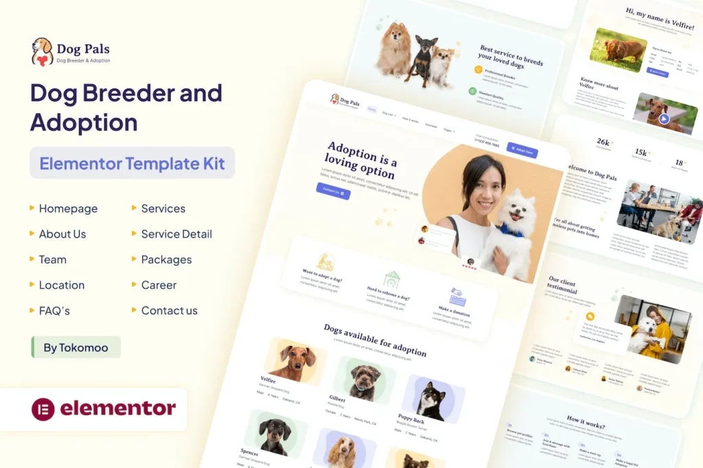 Dog Pals – Dog Breeder & Adoption Elementor Template