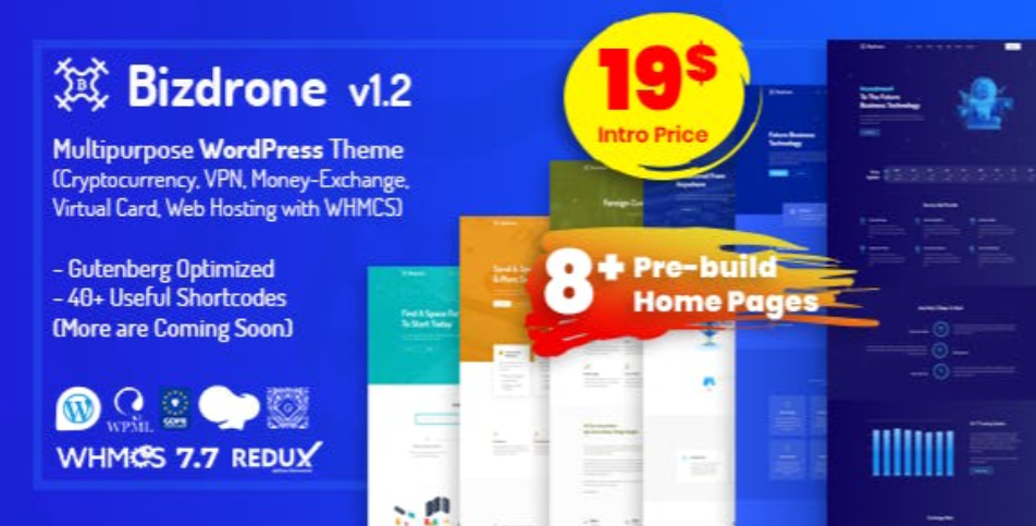 Bizdrone | ICO Crypto Landing & Cryptocurrency WordPress Theme​ with whmcs Template