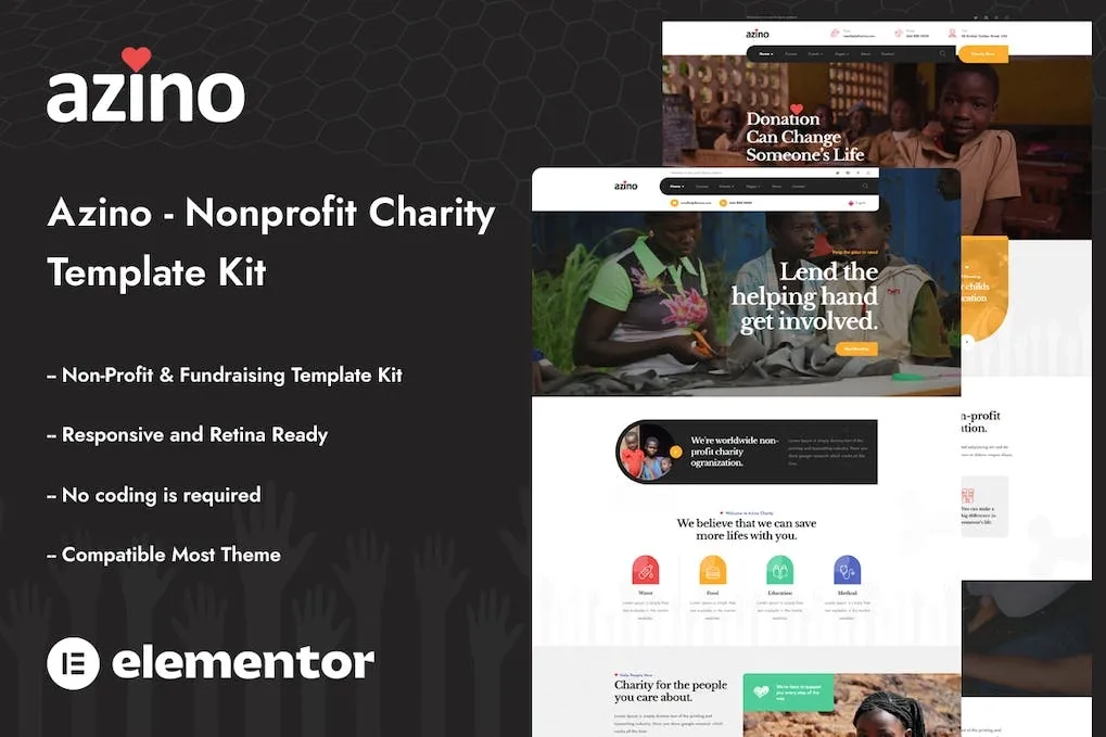 Azino – Nonprofit Charity Elementor Template