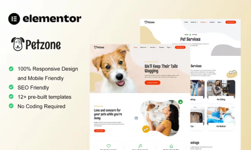 PetZone – Pet Care Services Elementor Template