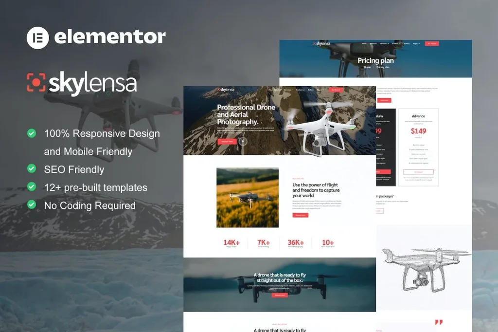Skylensa – Aerial Photography & Videography Elementor Template