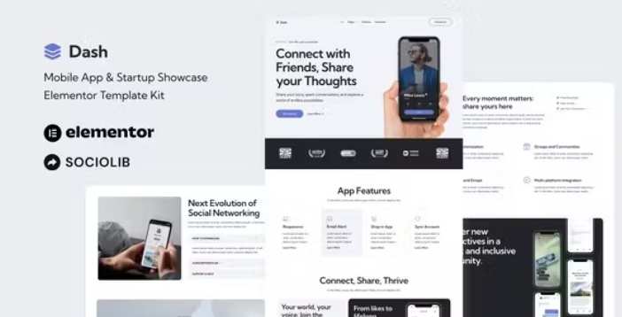 Dash – Mobile App & Startup Showcase Elementor Template