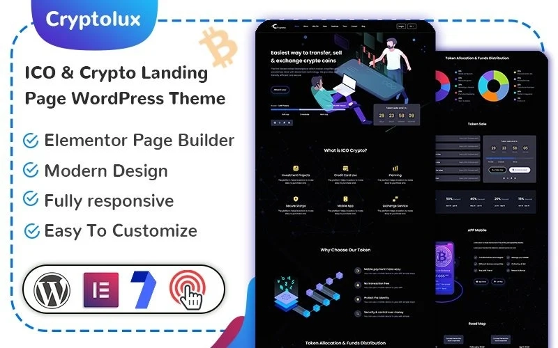 Cryptolux – ICO & Crypto Landing Page WordPress Theme