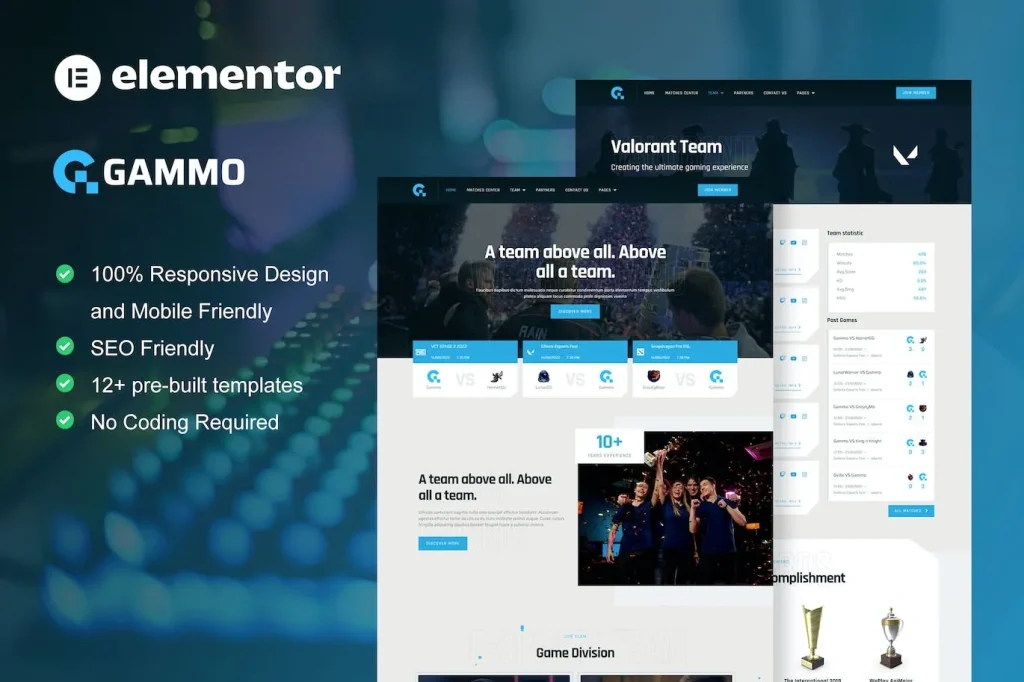 Gammo – Esports Team & Gaming Elementor Pro Template