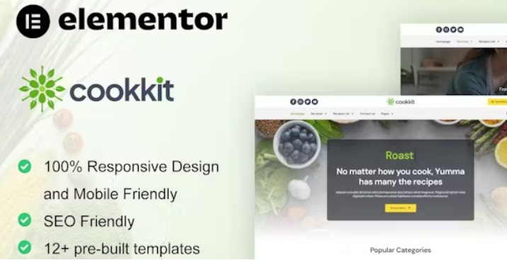 Cookkit – Food Recipe & Nutrition Service Elementor Pro Template