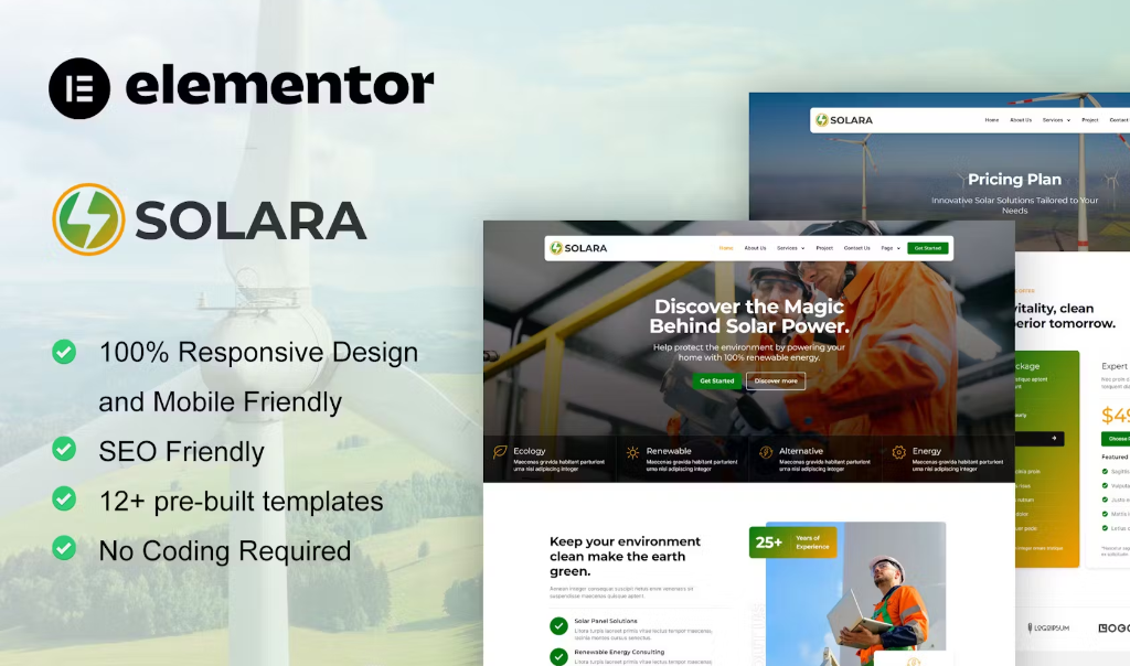 Solara – Solar Panel & Renewable Energy Elementor Template