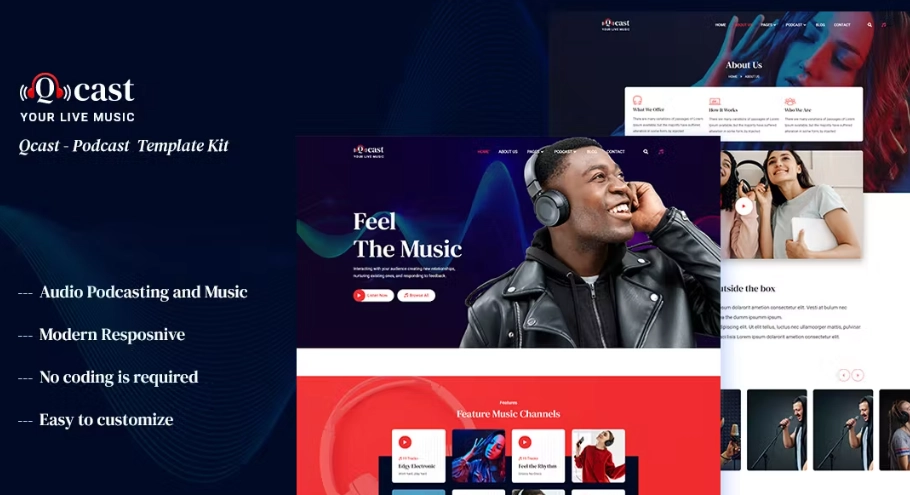 Qcast – Podcast & Music Elementor Template