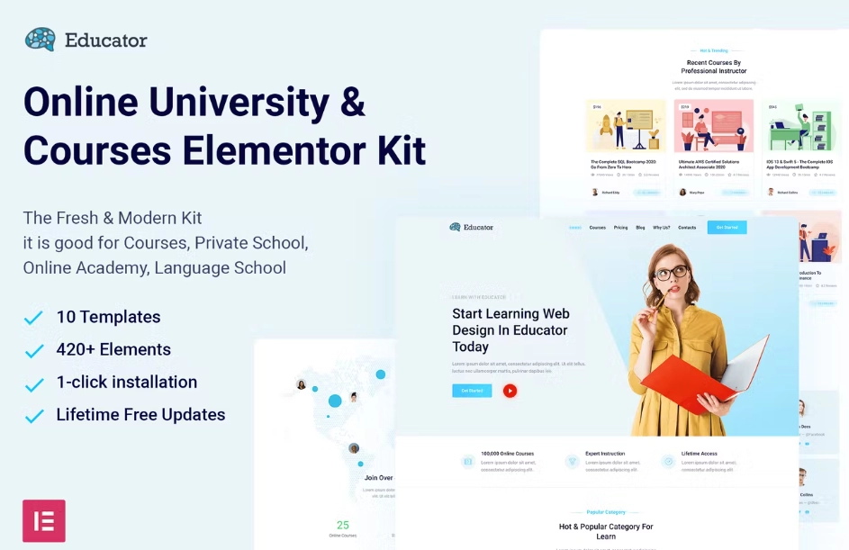 Educator – Online University & Courses Elementor Template