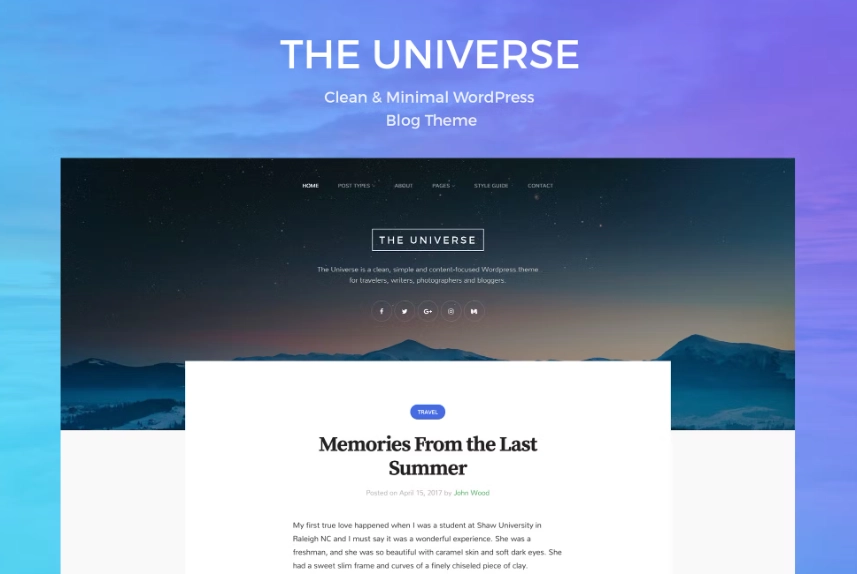Universe – Clean & Minimal WordPress Blog Theme
