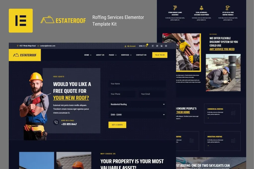 EstateRoof – Roofing Services Elementor Template