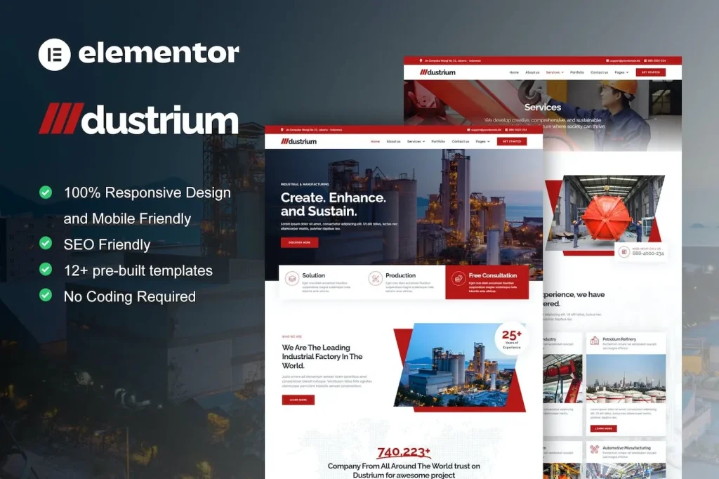 Dustrium – Industrial & Manufacturing Elementor Pro Template