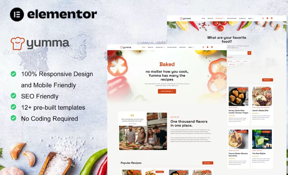 Yumma – Food Recipe Elementor Template