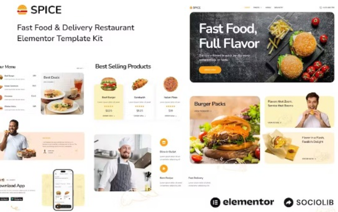 Spice – Fast Food & Delivery Restaurant Elementor Template