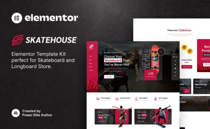 Skatehouse – Skateboard & Extreme Sport Shop Elementor Template