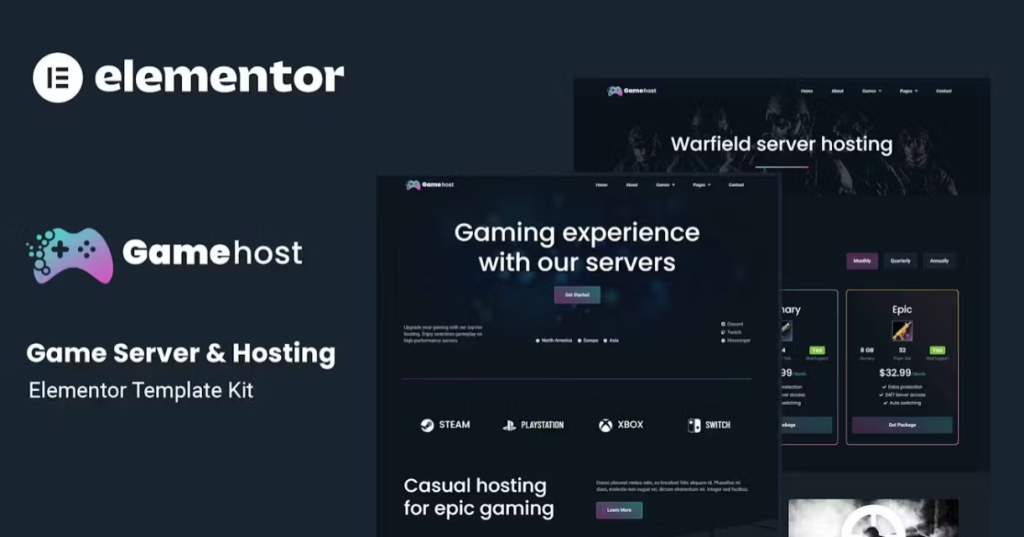 Gamehost – Game Server & Hosting Elementor Template