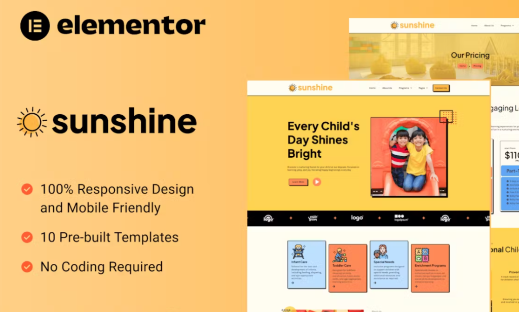 Sunshine – Cheerful Daycare Elementor Template