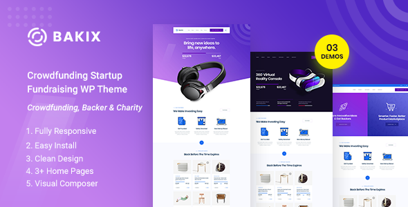 Bakix – Crowdfunding Startup and Fundraising  WordPress Theme