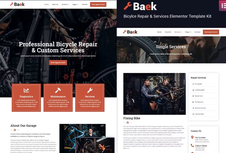 Baek – Bicycle Repair & Service Elementor Template