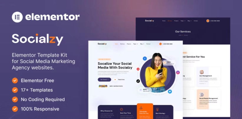 Socialzy – Social Media Marketing Agency Elementor Template