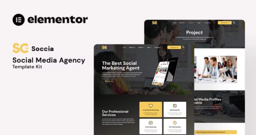 Soccia – Social Media Agency Elementor Template