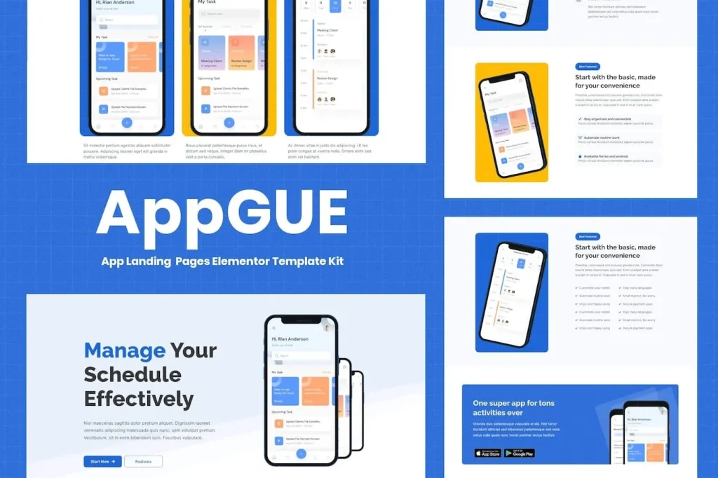 AppGUE – Mobile App Showcase Elementor Pro Template