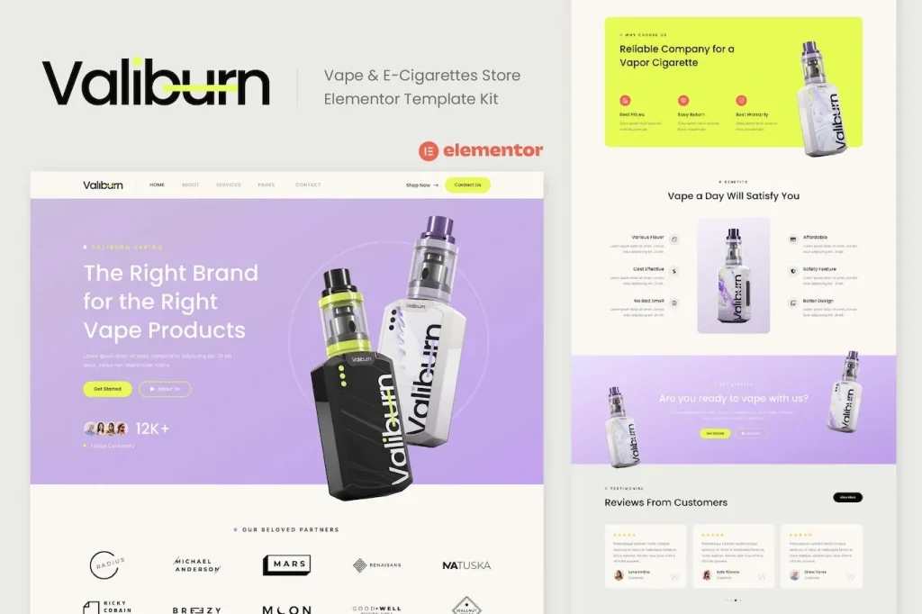 Valiburn – Vape & E-Cigarettes Store Elementor Template