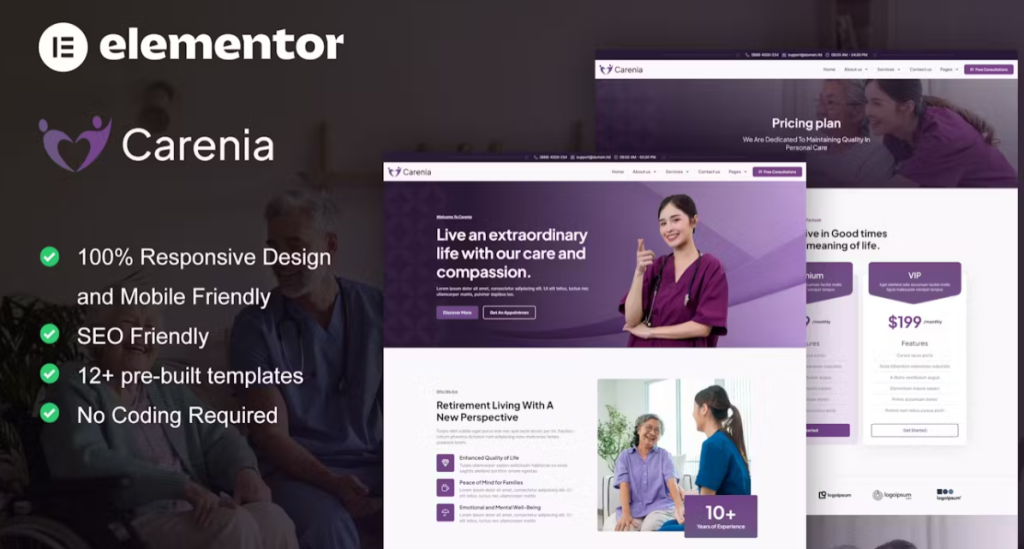 Carenia – Home Care & Private Nursing Services Elementor Template