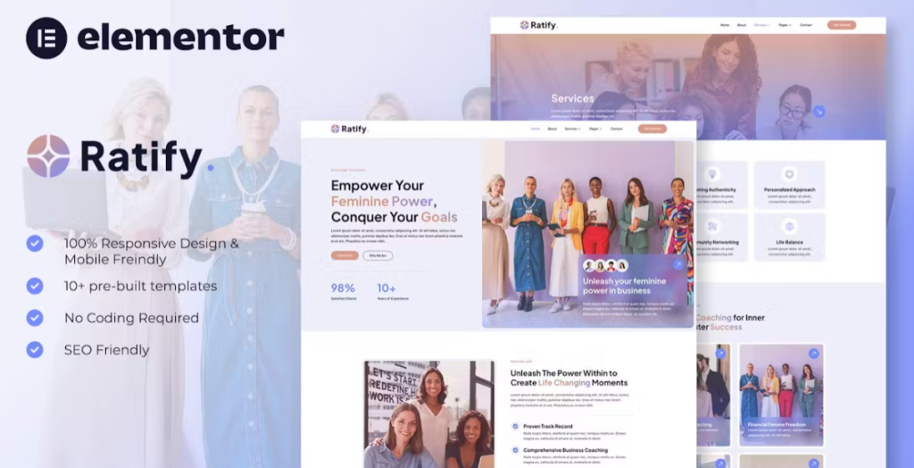Ratify – Feminine Business Coaching Elementor Template