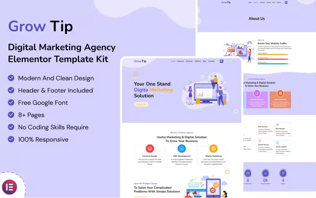 Grow Tip – Digital Marketing Agency Elementor Template Kit