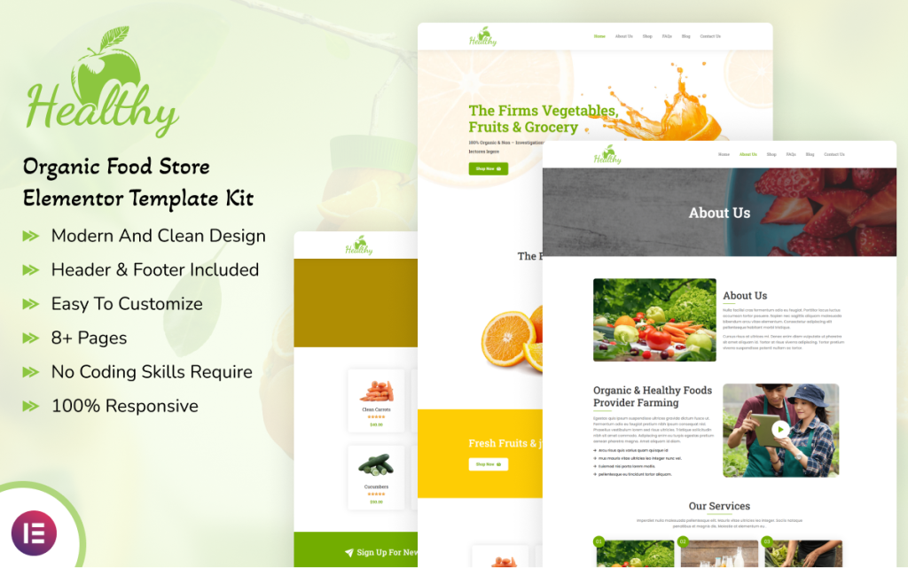Healthy – Organic Food Store Elementor Template Kit