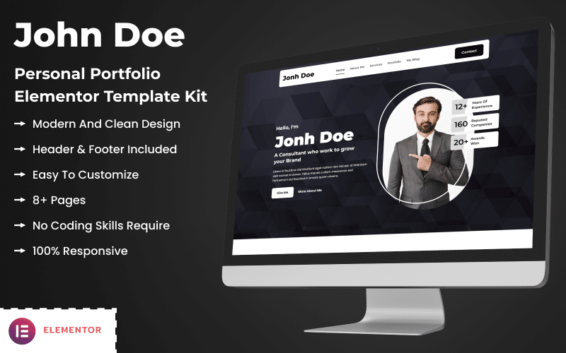 John Doe – Personal Portfolio Elementor Template Kit