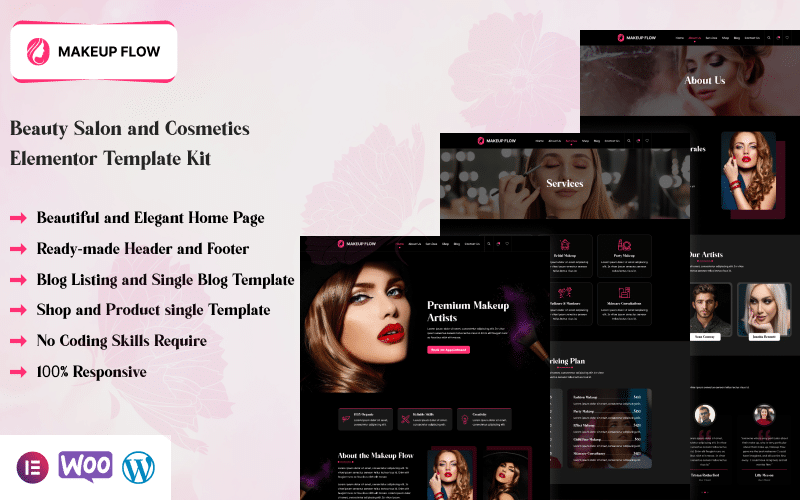 Makeup Flow – Beauty Salon and Cosmetics Elementor Template Kit