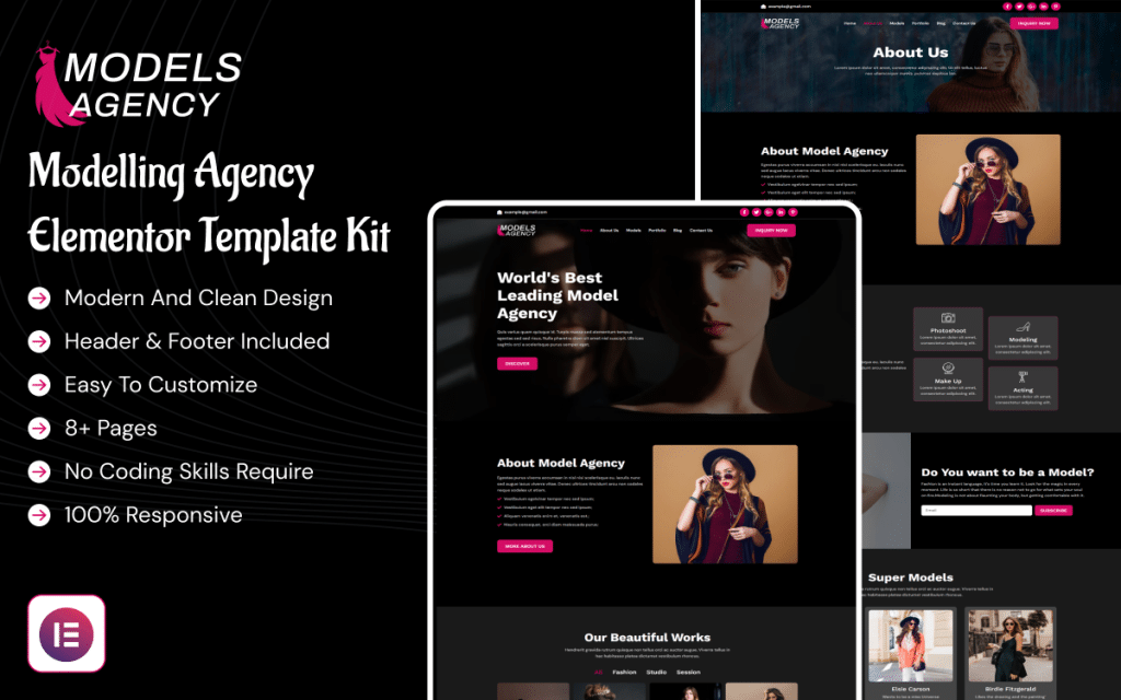 Model Agency – Modelling Agency Elementor Template Kit