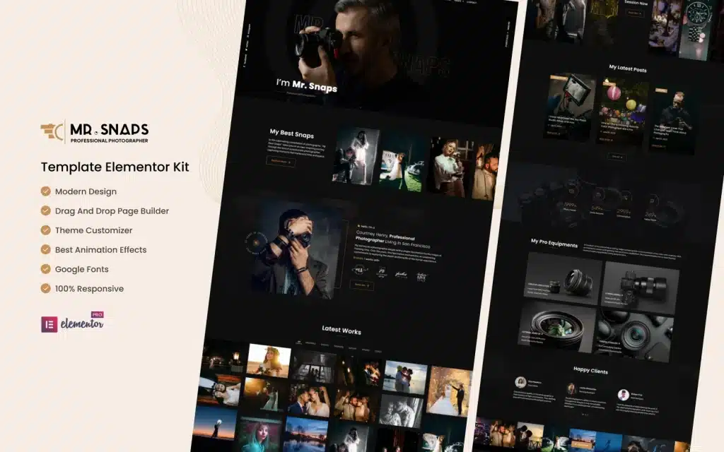 Mr Snaps – Professional Photography Studio Elementor Template Kit