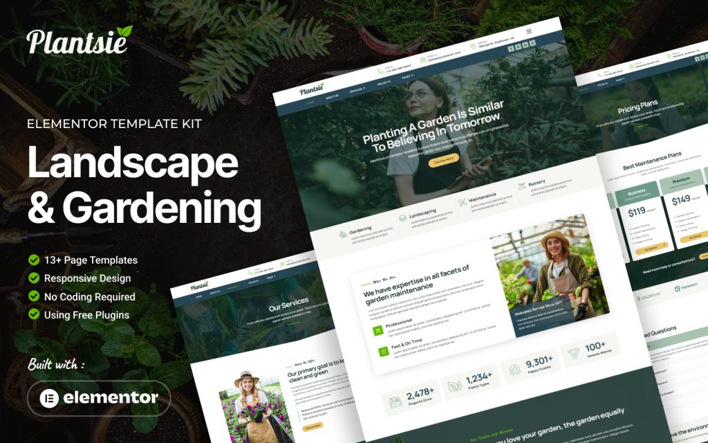 Plantsie – Landscape & Gardening Service Elementor Kit