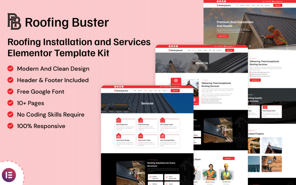 Roofing Buster – Roofing Installation and Services Elementor Template Kit