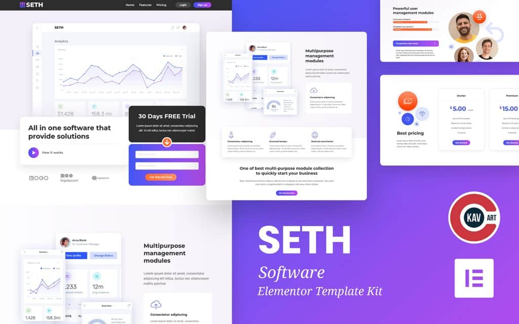 Seth – Software Landing Page Elementor Template Kit