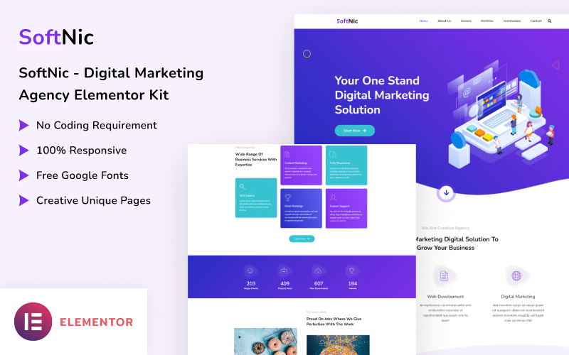 Softnic – Digital Marketing Agency Elementor Template Kit