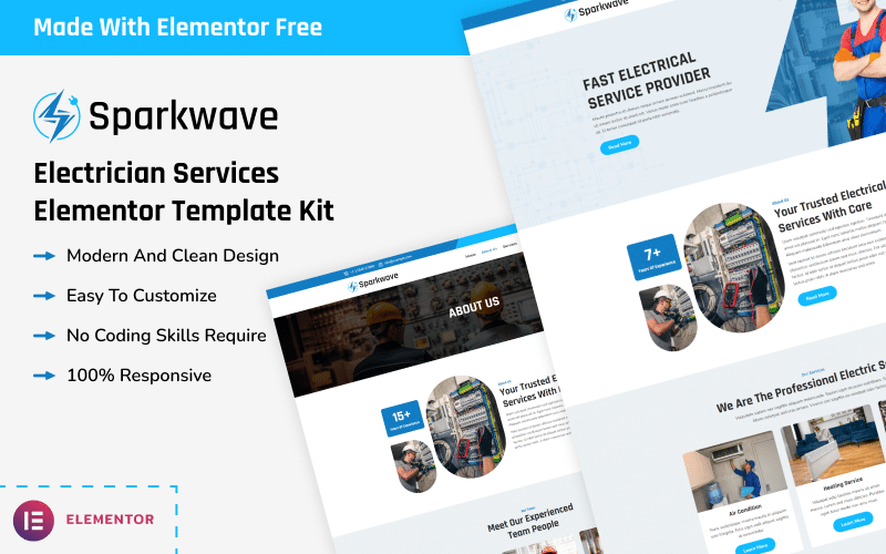 Sparkwave – Electrician Services Elementor Template Kit