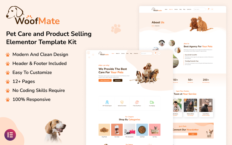 WoofMate – Pet Care and Product Selling Elementor Template Kit